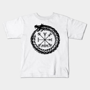 Ouroboros and Vegvisir (black symbol) Kids T-Shirt